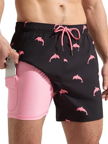 Arcweg Mens Swimming Trunks 2 in 1 with Boxer Liner 5.5" Quick Dry Swimwear Bathing Suit Swim Shorts with Zipper Pockets - Image 1