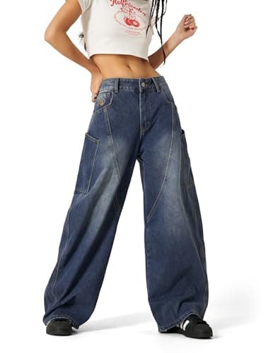 Aelfric Eden Mens Jeans Big Pocket Barrel Pants Loose Oversized Baggy Wide Leg Jean Casual Hip Hop Y2K Denim Pant Streetwear Blue 34 - Thumbnail 3