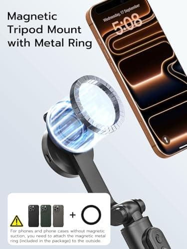USKEYVISION Magnetic Selfie Stick Tripod with Light & Remote, Phone Tripod with Magnetic Holder for Magsafe, 360° Rotatable Cellphone Stand for iPhone/Android for Video Recording, Vlogging(SPT-02) - Thumbnail 2