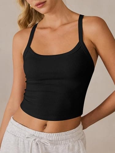ANRABESS Women's Sleeveless Crop Tops, Soft Ribbed Y Back Tank Tops, Summer Camisole for Going Out, Athletic, Gym and Workout Black Small - Thumbnail 4