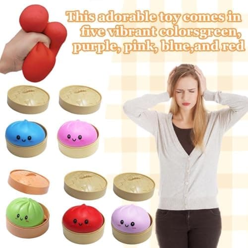 Dumpling Squishy Toy, Dumpling Squishy Mystery Box, Easter Basket Stuffers, Squeeze Dough Ball Stress Relief Hand Toys with Food Steamer Stretchy Desk Toys (Green) - Thumbnail 6