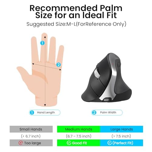 Wireless Ergonomic Vertical Mouse, Rechargeable Tri-Mode (Dual Bluetooth + 2.4G USB) Optical Mouse with Adjustable RGB Lighting, Multi-Device Control for Laptop, PC, Mac, iPad, Desktop (Dark Black) - Thumbnail 6