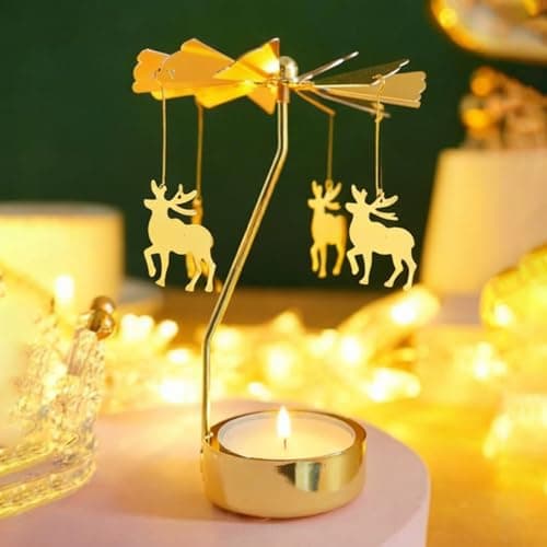 4EVERHOPE Rotating Candle Holder, Gold Spining Metal Tealight Candle Holder for Birthday, Christmas, Valentine's Day, Party Table Decor, Wedding (Elk) - Image 1