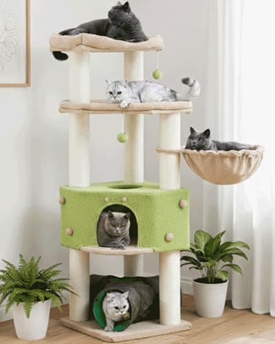 Cat Tree Tower for Large Cats Adult - 60 Inch XXL Sturdy Heavy Duty Extra Wide Scratching Posts (φ4.4in) Condo - Indoor Big Cat House Hammock Perch - XL Wood Multi Level Feline Pet Bed Trees Houses - Image 1