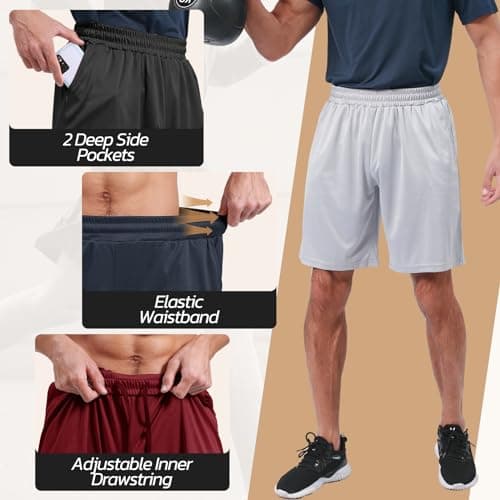3 Pack Gym Basketball Mens Shorts - Quick Dry Black Workout Athletic Shorts with Pockets for Casual Running (S-6XL) - Thumbnail 2