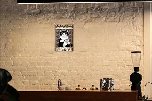 Carastora Vintage Coffee Bar Decor Sign – Black and White Cat Metal Wall Art with Humorous and Sarcastic Quote – Funny Tin Sign for Kitchen, Cafe – 8x12 Inch - Thumbnail 3