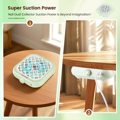 JODSONE 6000RPM Mini Nail Dust Collector Powerful Suction Portable PocketSized Nail Salon with 30 Filters Green - Thumbnail 5
