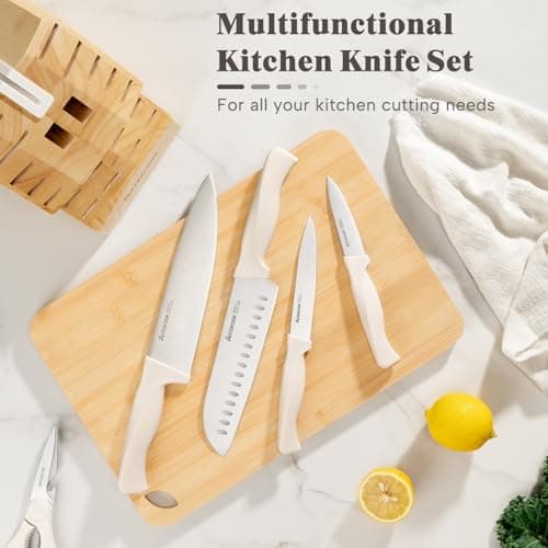 Knife Set, Astercook 22-Piece Kitchen Knife Set with Built-in Sharpener Block, High Carbon Stainless Steel Knives, Dishwasher Safe, Non-Slip Handle, Elegant Cream White Design, Perfect Holiday Gifts - Thumbnail 3