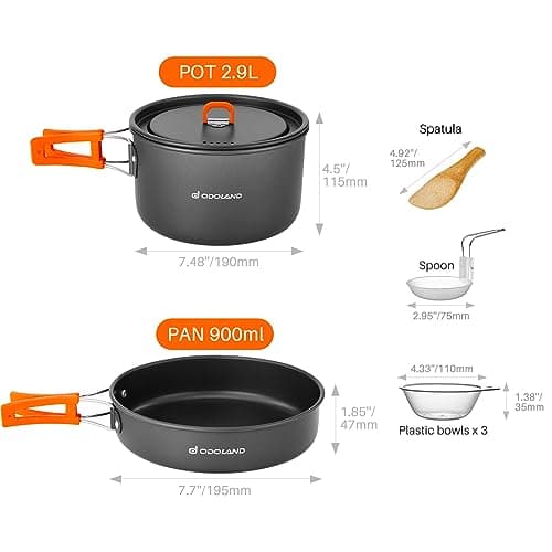 Odoland 9pcs Camping Cookware Non-Stick Lightweight Camping Pots and Pans Set with Plastic Bowls Soup Spoon for Camping, Backpacking, Outdoor Cooking and Picnic - Thumbnail 4