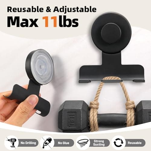 Supopular Suction Cup Razor and Shaver Holder for Shower, Heavy-Duty Stainless Steel No-Drill Bathroom Wall Hook for Towel, Loofah, Damage-Free and Reusable, Easy Install and Remove (2, Matte Black) - Thumbnail 4