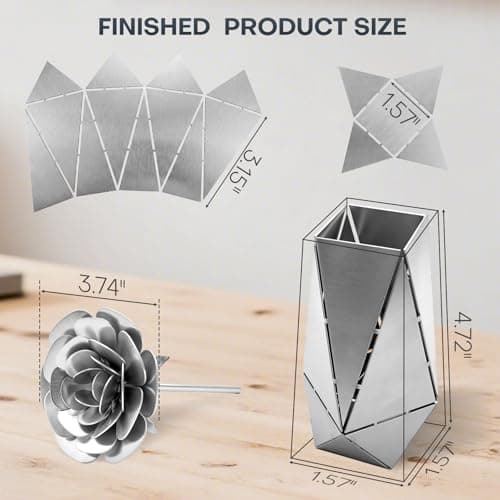 CMLDGIA 3D Rose and Vase Welding Practice Kit for Beginners DIY 201 Stainless Steel Tack Welding Project Metal Art Coupons for Tig Mig Welding Projects Metal Craft Kit (3D Rose Style) - Thumbnail 3