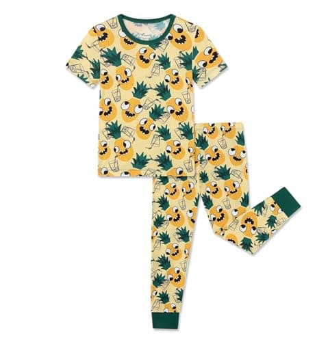 NewSeed Kids 2-Piece So Soft 2-Piece Playtime Set – Short Sleeve Crew Neck Top with Matching Leggings, Little to Big Kids (Pineapple, 2Y) - Image 1