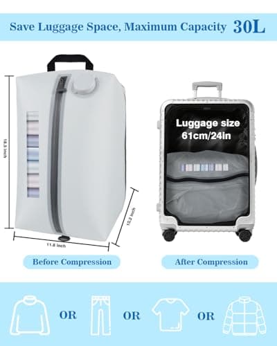 Professional Vacuum Bags with Built-in Pump, 30L Vacuum Seal Bags with See-through Window, Space Saver Bags for Clothing Travel IP67, Reusable Compression Bag (Silver White 1PC) - Thumbnail 2