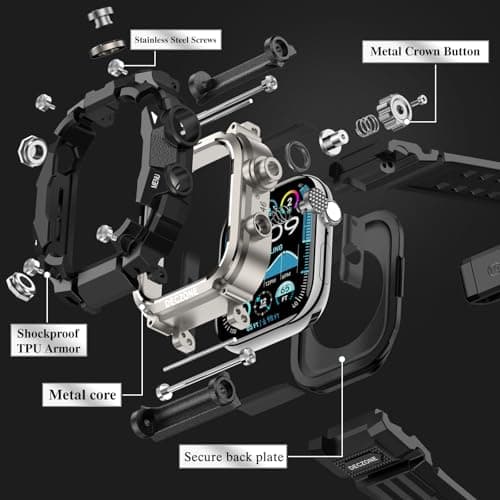 Deczone Band with Rugged Case Compatible with Apple Watch Bands 46mm (Series 11 10), Sport iwatch Bands Protective Bumper Cover for Men (46mm Titanium) - Thumbnail 5