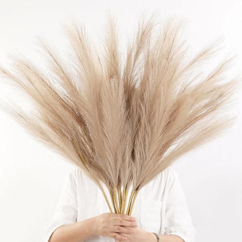 Acfruits 12 PCS Beige Faux Pampas Grass 38"/3.1ft Tall Brown Artificial Pompous Grass Large Fake Pompas Branches Plants Floor Vase Filler for Flower Arrangement Home Decor