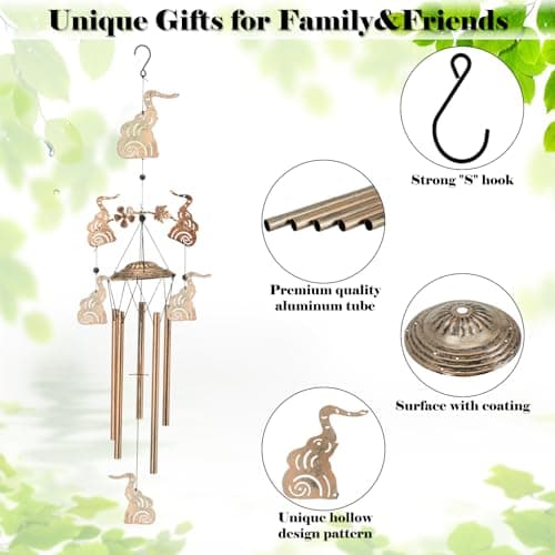 Wind Chimes for Outside Garden Decor - Elephant Decorations Wind Chimes, Birthday Gfits for Women, Mom, Grandma, Memorial Gifts, Housewarming Gifts, Yard or Patio Deals - Thumbnail 4