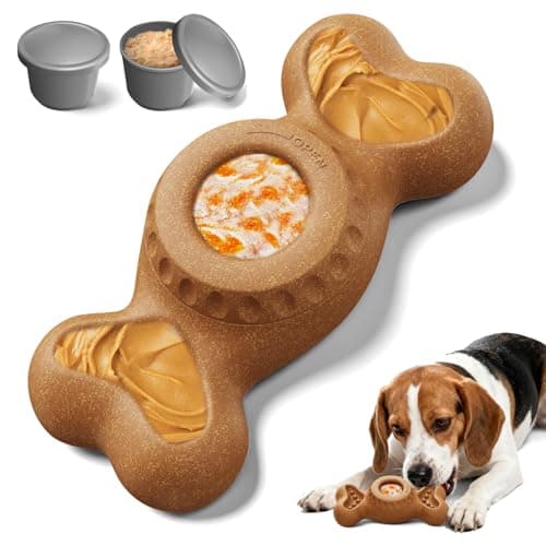 PETSWEET 3-in-1 Enrichment Dog Toy for Aggressive Chewers, Frozen Treat Toy & Interactive Treat Dispenser with Peanut Butter Grooves, Long Lasting Chew Toy for Large Dogs, Easy to Clean, Brown - Image 1