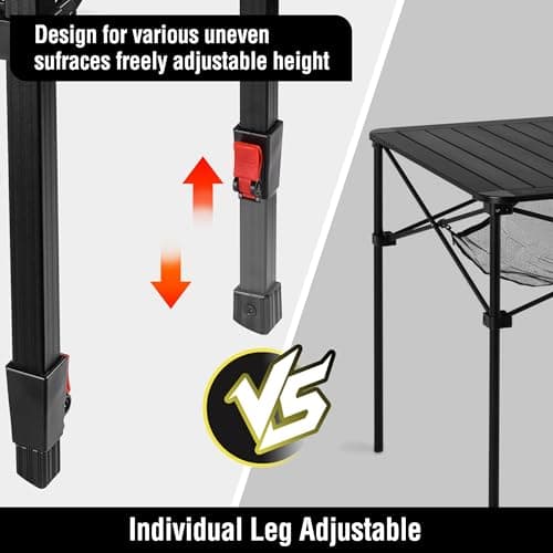 VILLEY Folding Camping Square Table with Carry Bag, Lightweight Aluminum Adjustable Square Table for Outdoor, Camping, Picnic, Backyards, BBQ, Small - Thumbnail 6