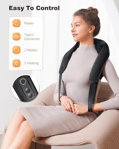 KNQZE Neck and Shoulder Massager with Heat, Cordless Back and Neck Massager, Upgraded Graphene Heating, 4D Shiatsu Deep Kneading Massage for Shoulder, Back,Leg,Pain Relief, Gift for Dad Mom (Black) - Thumbnail 2
