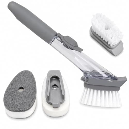 5-in-1 Soap Dispensing Dish Wand Kit | All-in-One Kitchen Cleaning Tool, Scrub Brush and Sponge Set with Soap Dispenser | Includes 2 Brushes, 2 Sponges, for Cleaning Dishes, Cookware, Utensils & Pots - Image 1