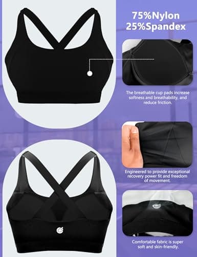 Cordaw Pickleball Sports Bras for Women High Support, Molded Cup Crisscross Back High Impact Workout Yoga Bra Black L - Thumbnail 5