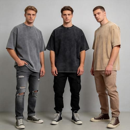 BLECIDENS Oversize Cotton T Shirts for Women Unisex Mens Acid Washed T Shirt 100% Cotton (US, Alpha, Medium, Regular, Regular, Coffee) - Thumbnail 5