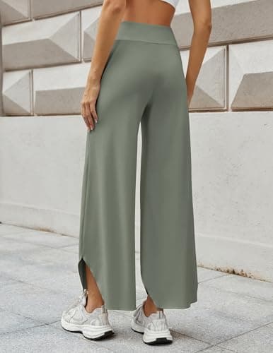Wide Leg Pants for Women Loose Yoga Pants with Pockets Stretch Casual Lounge Pants with Pockets Grey Sage XXL - Thumbnail 3