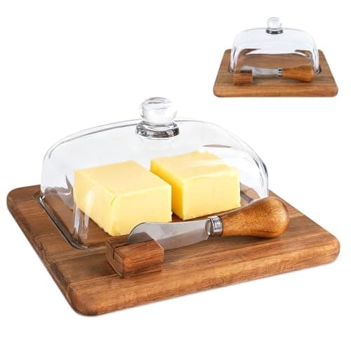 E-ROOM TREND Acacia Wood Butter Dish with Lid for Countertop - Image 1