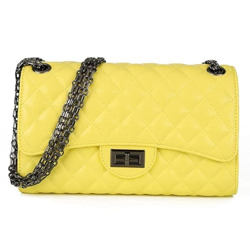 Gladdon Quilted Crossbody Purse for Women Trendy Ladies Shoulder Bag with Chain Designer Purses Yellow I - Image 1