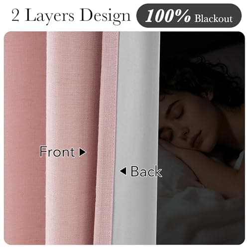 NICETOWN PRO 100% Blackout Pink Curtains for Girls Room, Pinch Pleated Thermal Curtains Linen Weave Window Treatments Sound Reducing for Bedroom/Farmhouse, W40 x L108, 2 Panels - Thumbnail 3