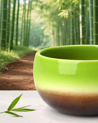 Joiish Matcha Whisk Set, Gradient Matcha Kit, Ceramic Bowl with Spout (18oz), Bamboo Whisk, Stainless Sifter, Scoop & Chasen Holder, 5-PC Complete Macha Tea Ceremony Tools (Bamboo-Green) - Thumbnail 2