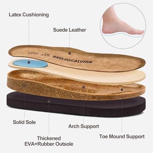 Brelzo Calvior Platform Clogs for Women Arch Support Suede Clogs Soft Mules Potato Shoes Casual Slipper Sandals with Adjustable Buckle, Non-Slip, Dark Brown - Thumbnail 6