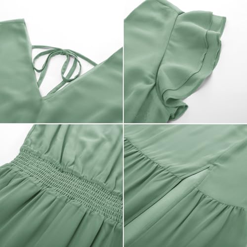GRACE KARIN 2026 Womens Summer Dresses V Neck Ruffle Sleeve Floral Boho Beach A-Line Dress Sage Green-Solid XX-Large - Thumbnail 6