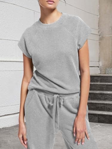 COCOMARTS Women's Summer 2 Piece Sets Lounge Set Short Sleeve Wide Leg Casual Beach Vacation Clothes Tracksuit Matching Travel Outfits - Thumbnail 3