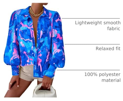 BTFBM Summer Blouses for Women Dressy Casual 2026 Long Sleeve Button Down Shirt V Neck Boho Spring Tops Fashion Clothing(Floral Blue Pink, Medium) - Thumbnail 4