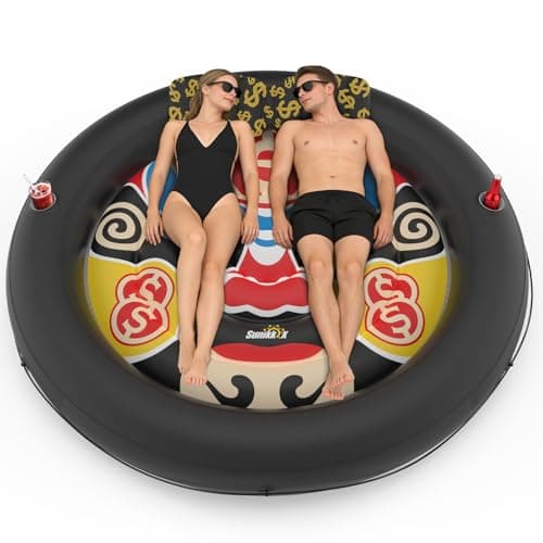 Sunikko X 73"x73" Inflatable Tanning Pool Floats Lounger Bed for Adults, Lucky Design XL Round Blow Up Pool Raft with Cup Holders, Pillow, 500lb, Sunbathing, Pool, Beach, Lake, Backyard Party - Image 1