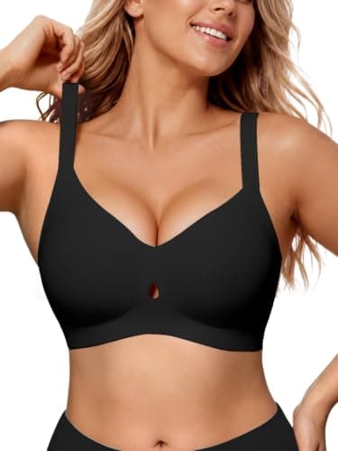 COCOMARTS Jelly Bras for Women No Underwire Seamless Push Up Bra Full Support Comfort Bralettes Wireless Plunge Everyday Bra Black 2X-Large - Image 1