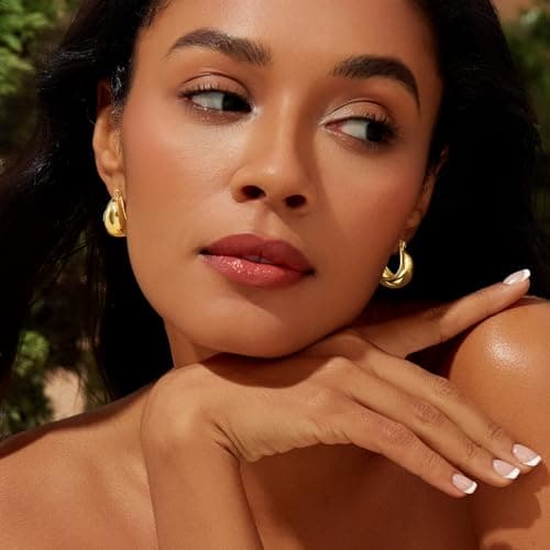 Cicy Bell Hoop Earrings for Women 18K Gold Plated Chunky Twisted Edge Drop Earrings Hypoallergenic Elegant Stylish Hanging Jewelry Gifts - Thumbnail 2