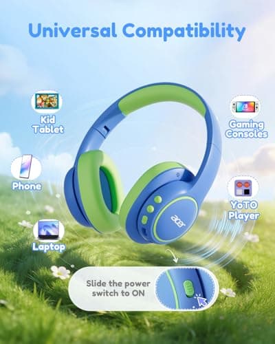 Acer Kids Bluetooth Headphones, Over Ear Headphone for Kids with Mic, 75H Playtime, 85dBA Safe Volume, Bluetooth 6.0, USB C Fast Charging, Toddler Headphones for iPad/Tablet/Travel/School-Blue Green - Thumbnail 6