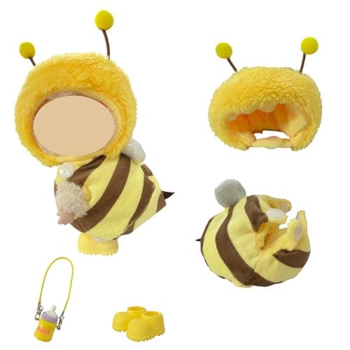 Ezcora 3PCS Animal Costume Outfits for 17cm Dolls, Include Blue Shark, Pink Dinosaur and Yellow Bee Clothes with Shoes and Mini Bags, Cute Dress Up Accessories for Plush, (No Dolls) - Thumbnail 4