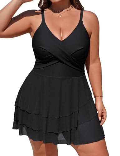 Charmo Plus Size Bathing Suit for Women Push Up One Piece Swim Dress Full Coverage Swimsuits Modest Large Bust Swimwear Black 3X - Image 1