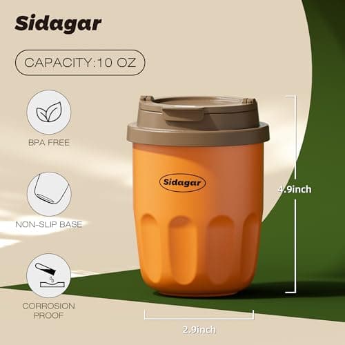 Sidagar Travel Coffee Mug 10 oz Ceramic Lined Tumbler, Double Wall Stainless Steel Coffee Cup with Lid, Vacuum Spill Proof Mini Water Bottle, Insulated Thermal Mug for Home Office, Orange - Thumbnail 5