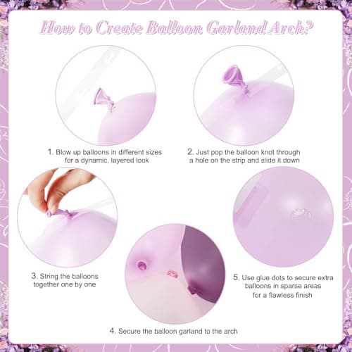 Purple Balloon Arch Kit 132Pcs purple and Pink Balloon Garland Arch Kit with Dusty Light Pink Gold Pink White Clear Balloons for Birthday Baby Shower Bridal Shower Wedding Decorations - Thumbnail 6