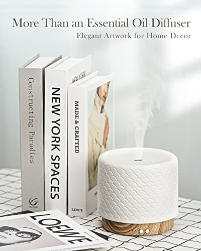 Essential Oil Diffuser -280ml Ceramic Diffuser for Large Room&Commercial Use, 2.4MHz Cool Mist Humidifier & Independent Decorative Light & Aromatherapy Diffuser,2 Mist,Timer,Auto-Off - Thumbnail 5