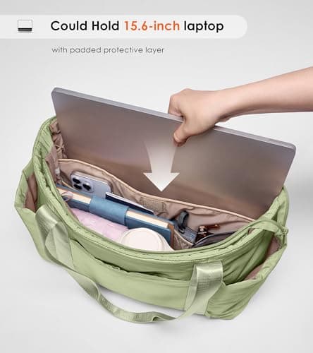 Uselike Puffer Tote Bag for Women with Zipper, Lightweight Work Bags for Women, Shoulder Bag with Compartments for Travel (Sage Green) - Thumbnail 5