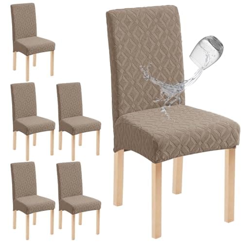 Genina Waterproof Chair Covers for Dining Room Set of 6, Removable Washable Chair Slipcover Protectors, Taupe