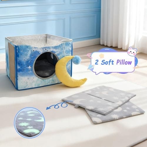 CWV Interactive Cat Toys for Indoor Cats, Kitten Toys with Scratch Pad， Cat Hideaway with Peekaboo Holes, Star Cat House Cave with Soft Pillow - Thumbnail 6