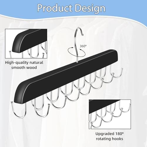 Dntorx Hat Hangers for Closet, 2 Pack Hat Organizer for Baseball Caps with 14 Hooks Space Saving Hat Racks Ball Caps Hat Holder Organizer Tie Belt Hanger for Closet Storage Solution (Black) - Thumbnail 5