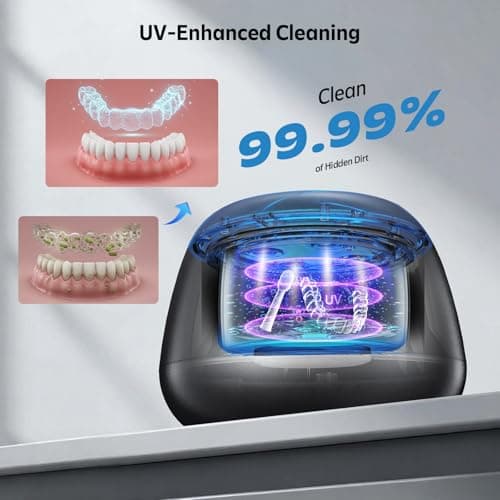 Ultrasonic Retainer Cleaner Machine 48kHz Denture and Aligner Cleaning Pod for Mouth Guards Night Guards Dental Trays Braces Toothbrushes Jewelry with 200ML Capacity (Black) - Thumbnail 4