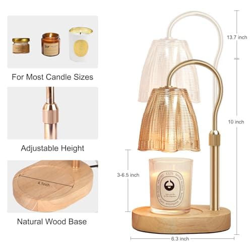 Honvinor Candle Warmer Lamp with Timer & Dimmer, Candle Warmer Height Adjustable, Fits All Jar Scented Candles, Candle Lamp with 3 Bulbs, Charming Gift Box with Ribbon for Gifting - Thumbnail 2